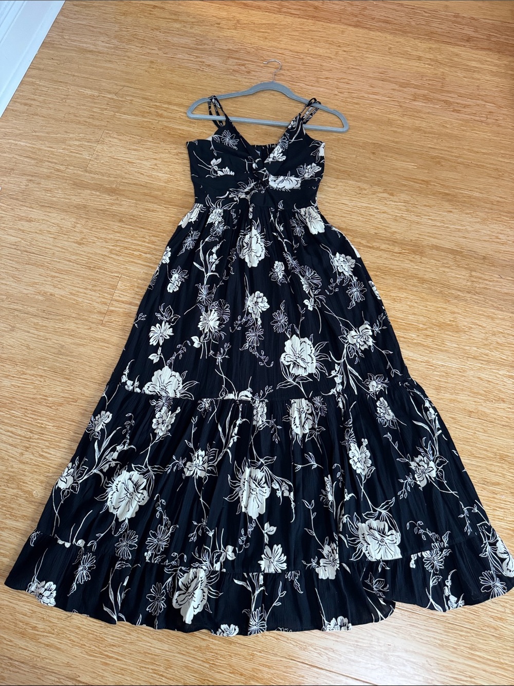 Angie Black Maxi Dress with White Floral Print